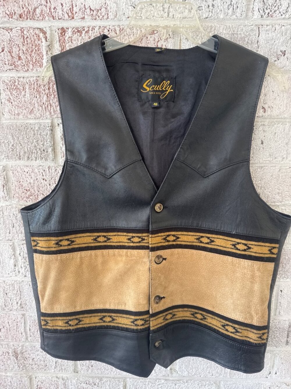 Vintage Scully Black Leather Western Vest Size 40 Southwestern Ranch Cowboy